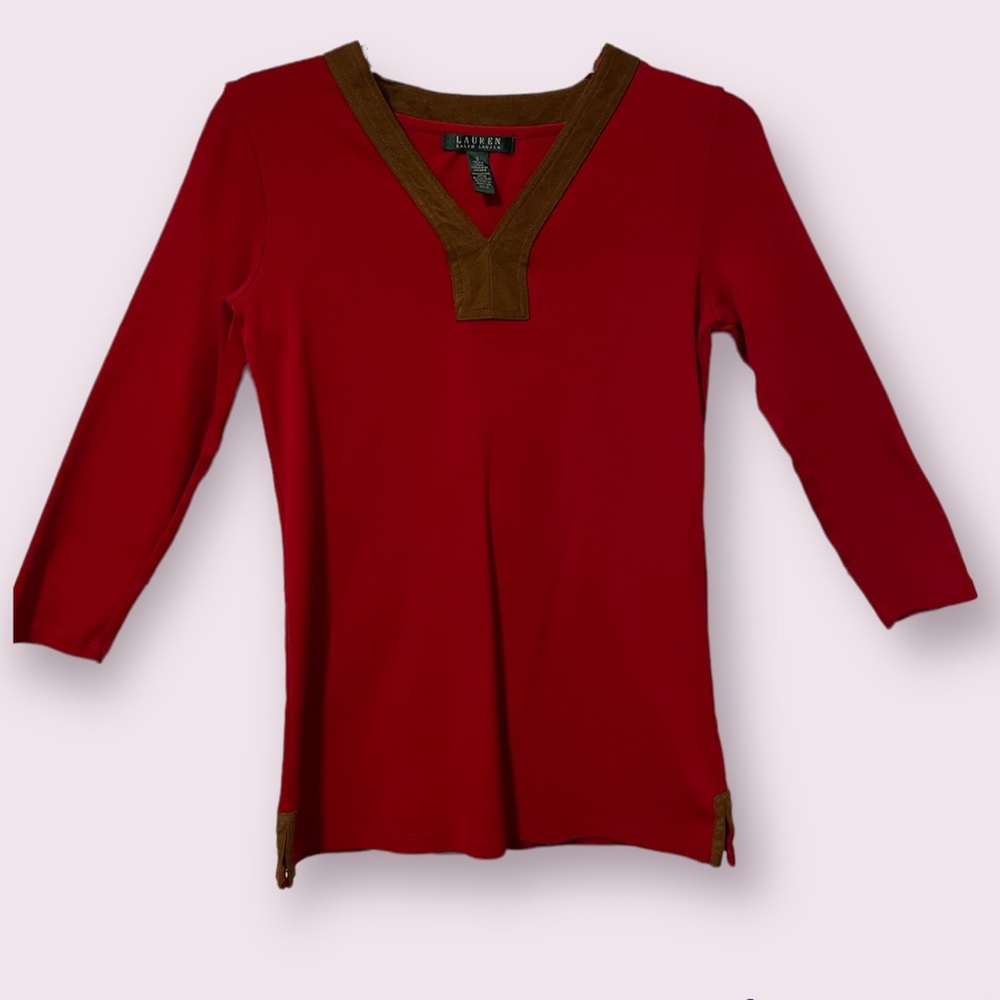 L. Ralph Lauren Red 3/4 Sleeve Blouse